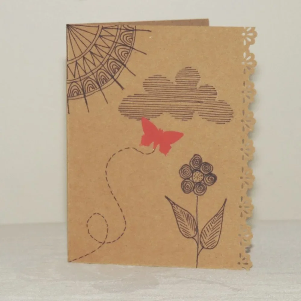 Whimsical Zen Doodle Butterfly Garden Blank Note Cards, Set of 4 with envelopes